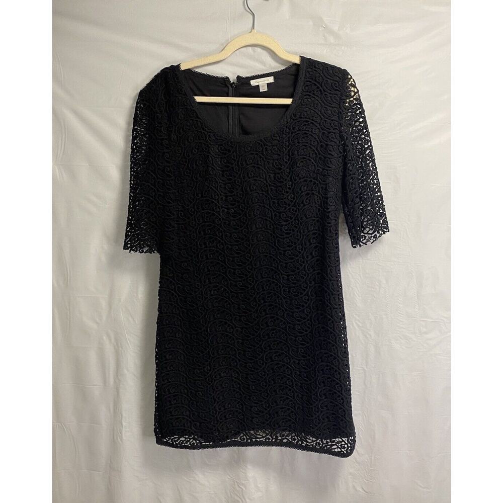 Garnet Hill Women’s Lace‎ Crochet Knit Overlay Dress Black Lined Size 10P